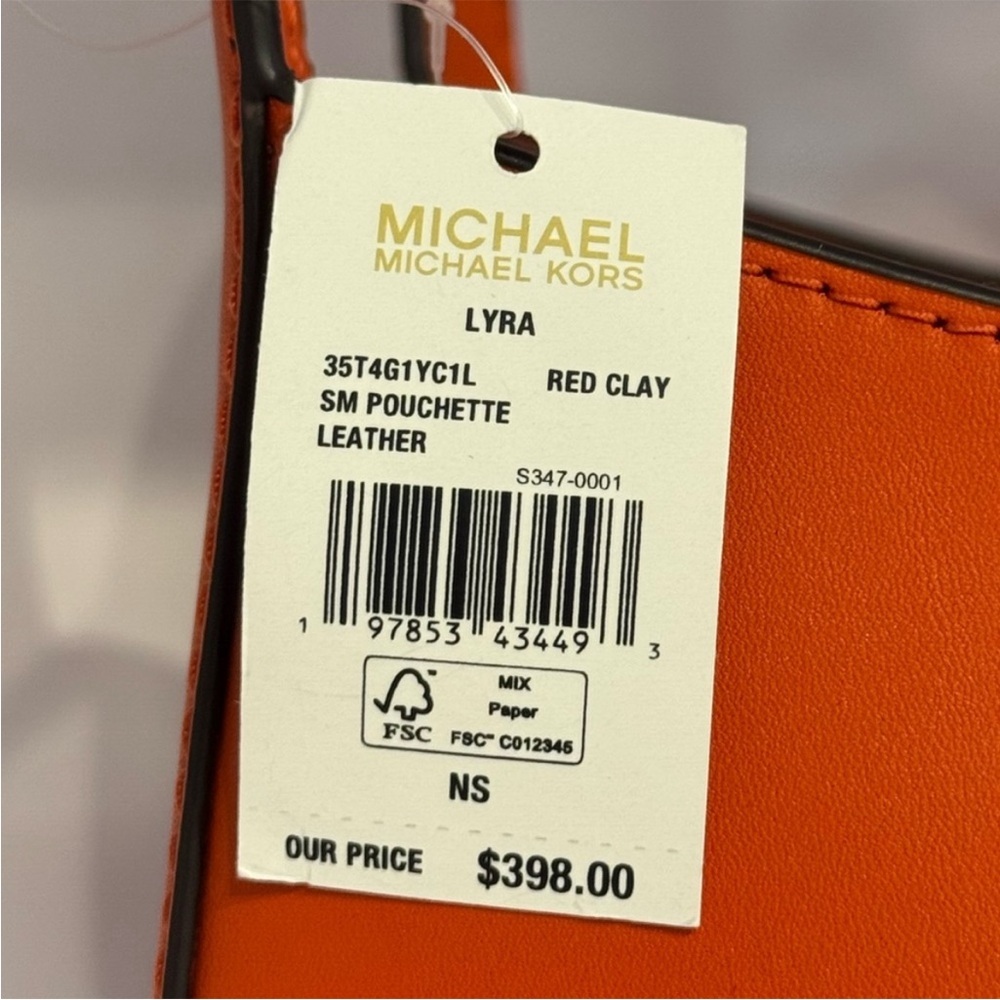 Michael Kors Lyra Small Leather Pochette Bag Red Clay - Picture 10 of 10